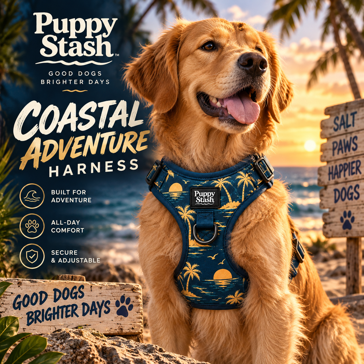 Pet Collar PuppyStashCoastalHarness