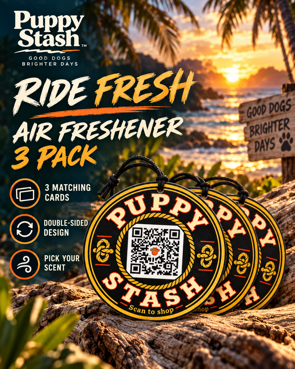 Puppy Stash Ride Fresh Air Freshener — 3 Pack