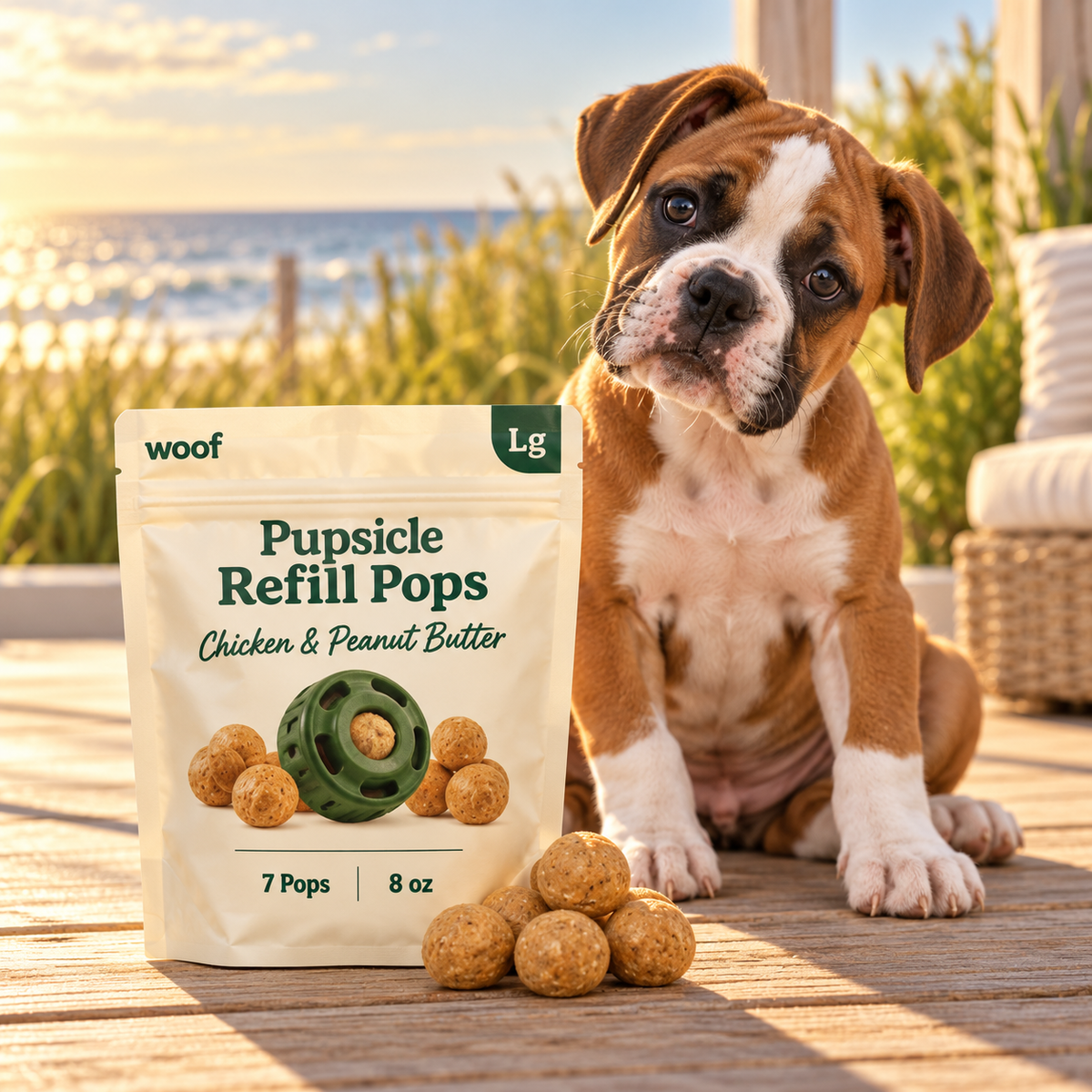 Woof Pupsicle Refill Pops — Chicken & Peanut Butter, Large 7-Pack (8 oz)