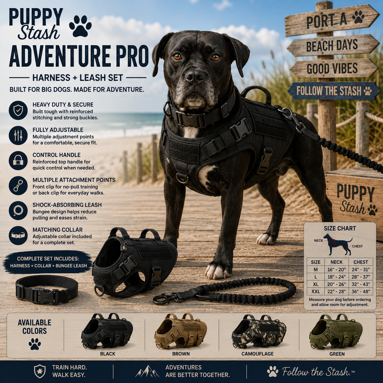 Puppy Stash Adventure Pro Harness + Leash Set