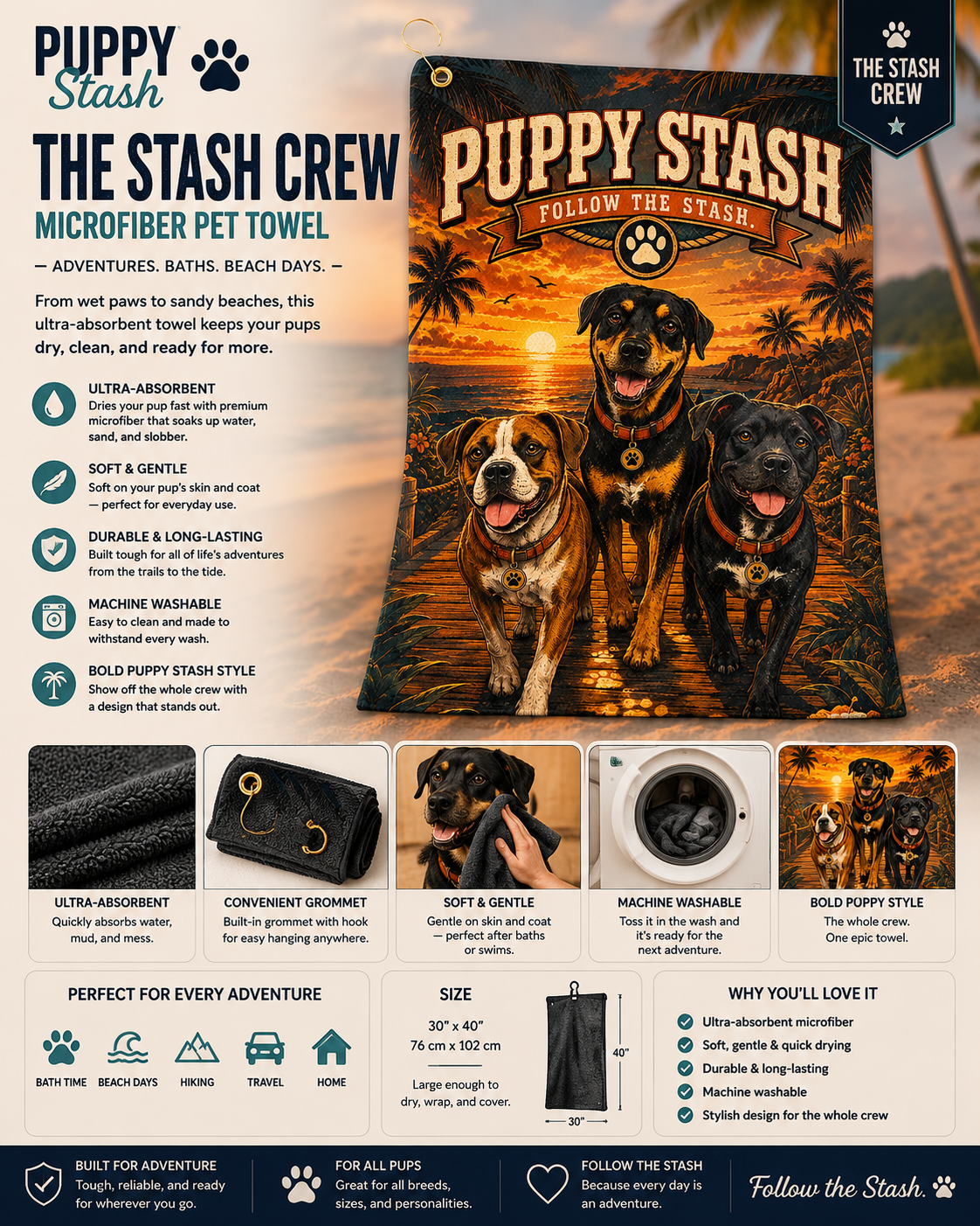 Puppy Stash Microfiber Pet Towel