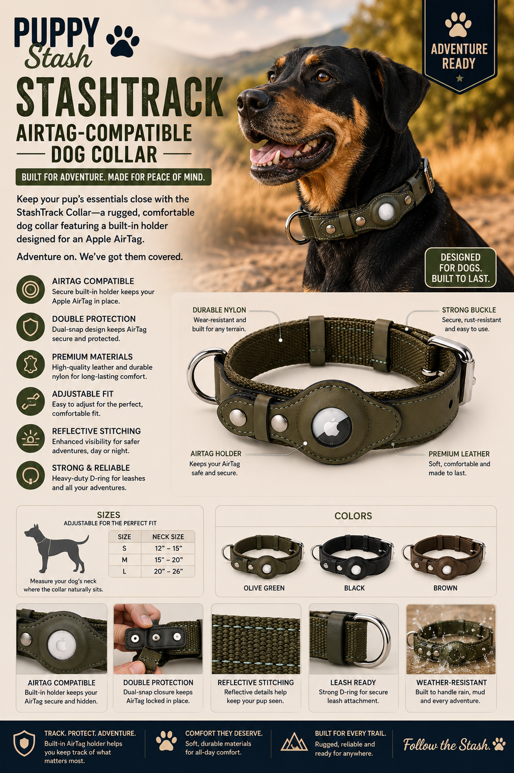 StashTrack AirTag-Compatible Dog Collar