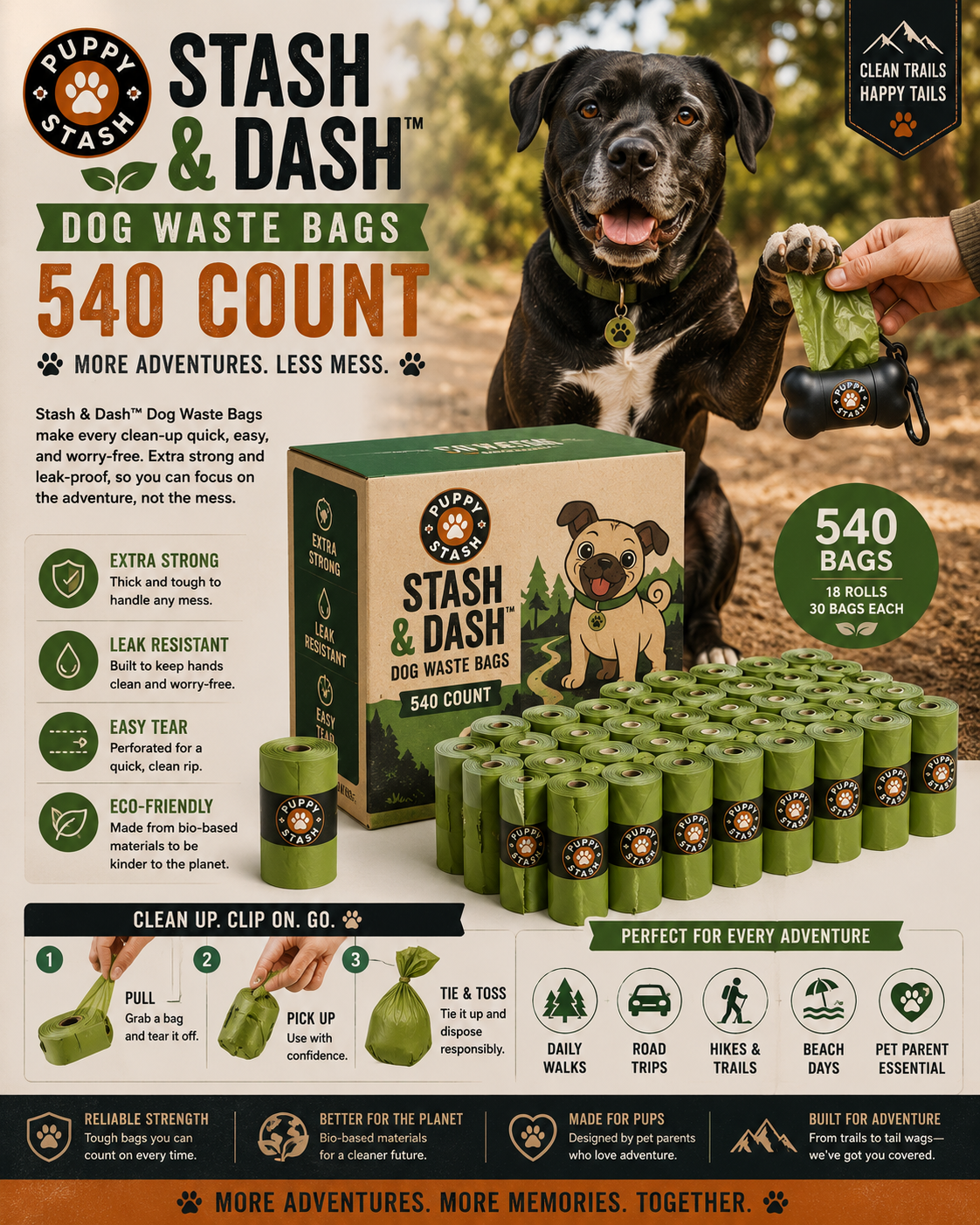Stash & Dash™ Dog Waste Bags — 540 Count.