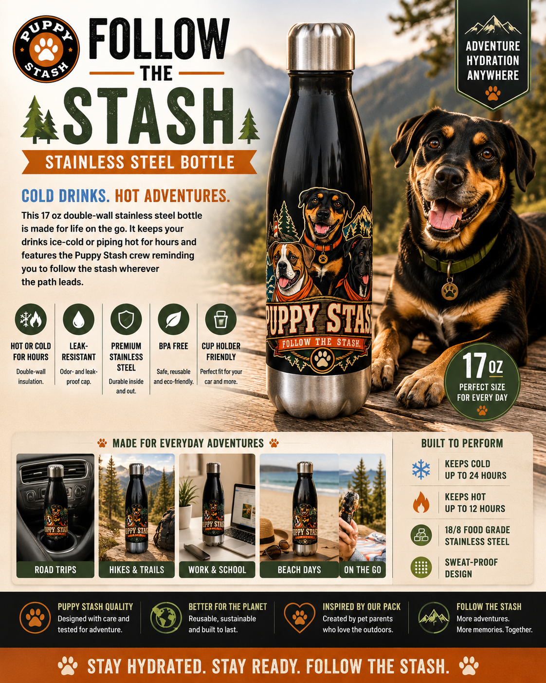 Follow the Stash Stainless Steel Bottle