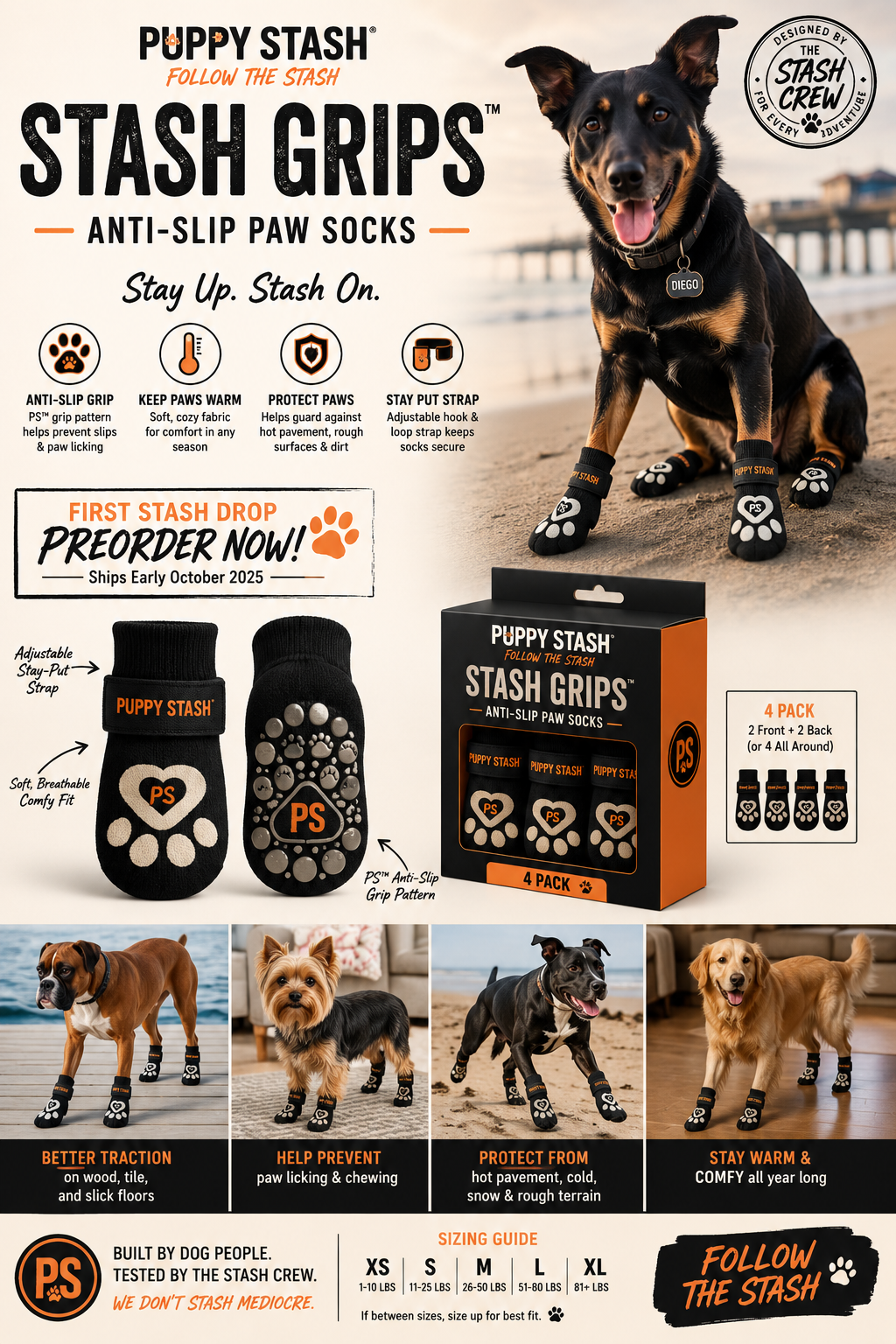 Stash Grips™ — Anti-Slip Paw Socks | 4 Pack