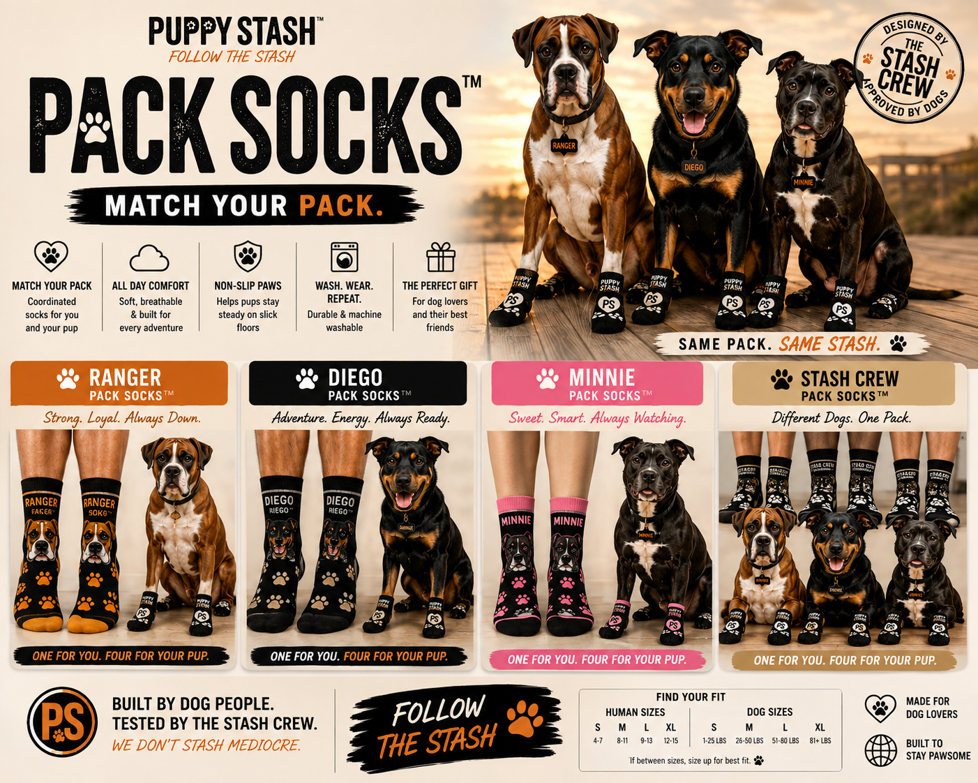 Pack Socks™ — Matching Dog + Owner Sock Set