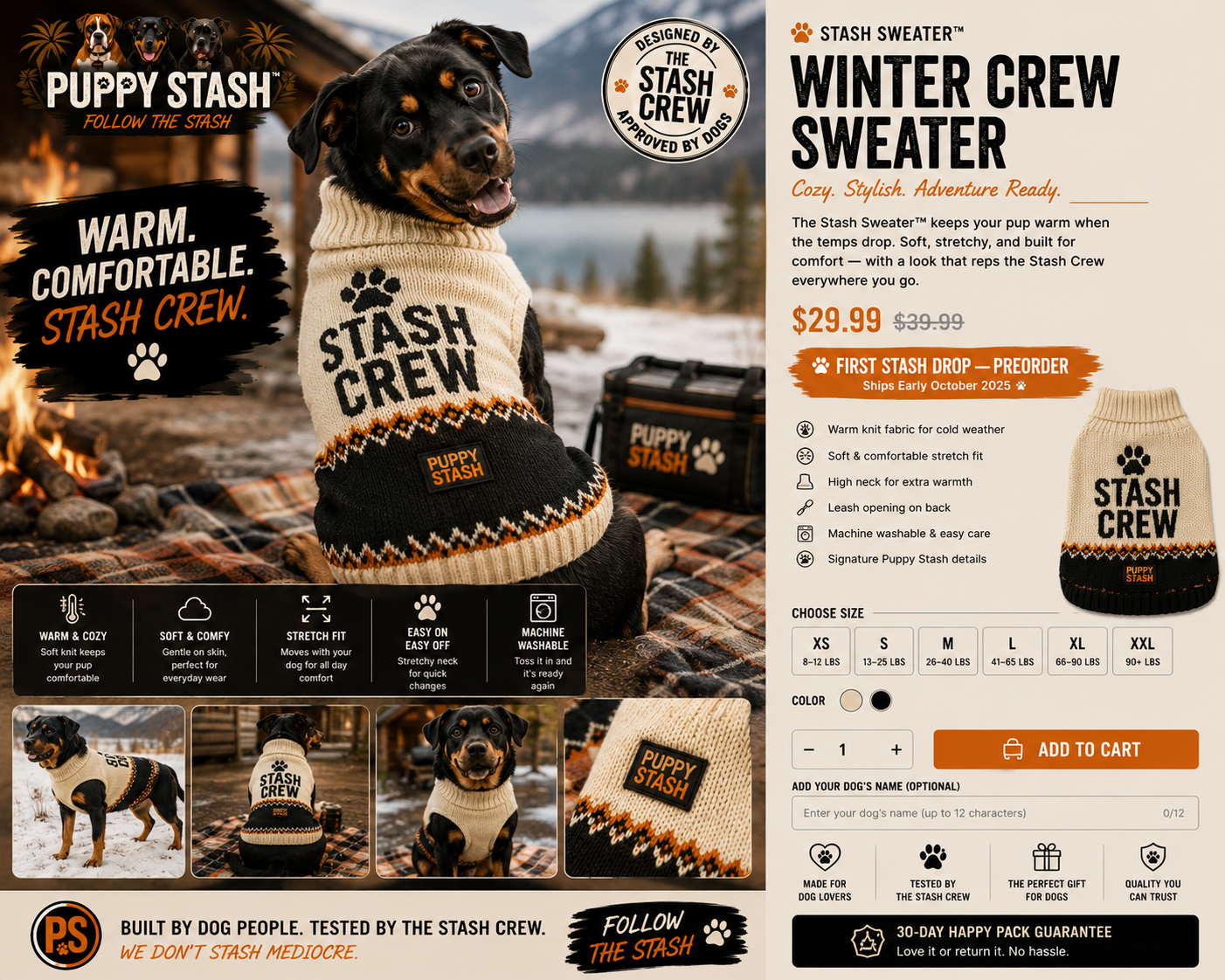 Stash Sweater™ — Winter Crew Dog Sweater