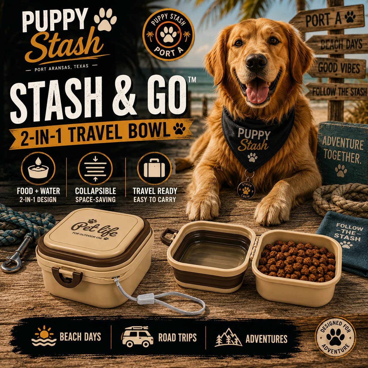 Stash & Go 2-in-1 collapsible dog travel bowl