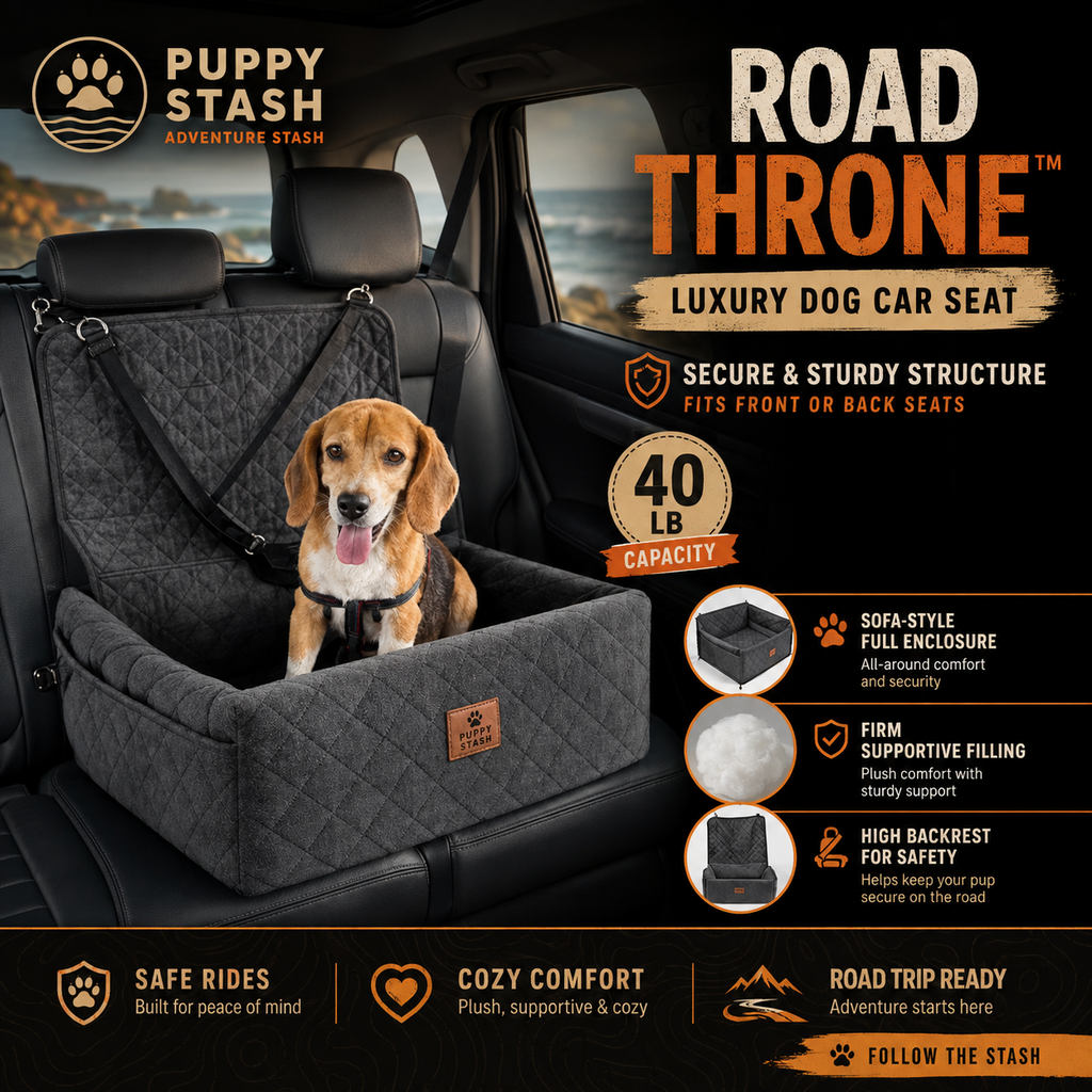 The Puppy Stash™ Road Throne — Luxury Dog Car Seat