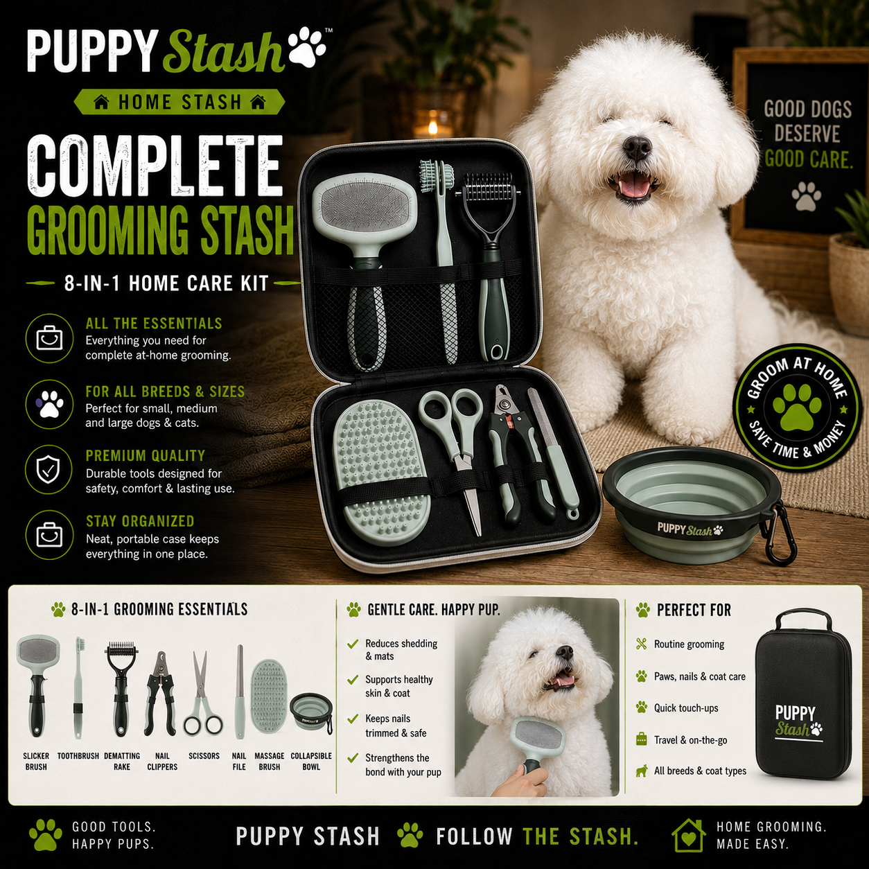 Puppy Stash Complete Grooming 8-in-1 dog care kit