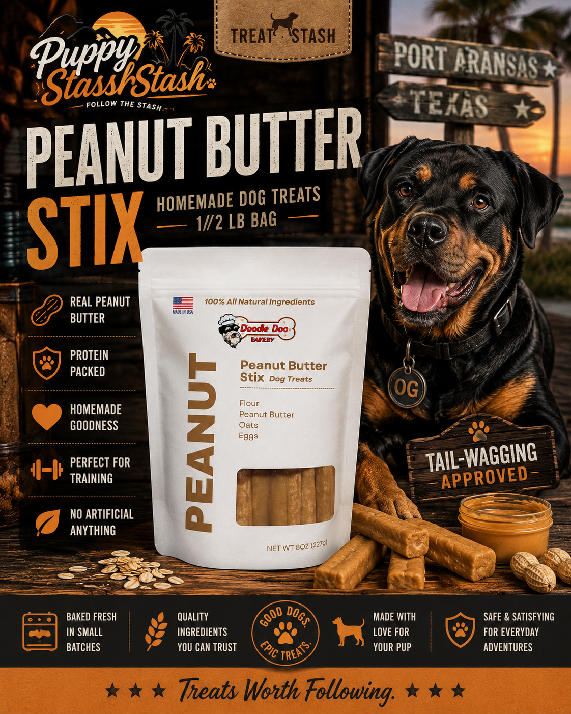 Doodle Doo Bakery Peanut Butter Stix — Homemade Dog Treats (8 oz)