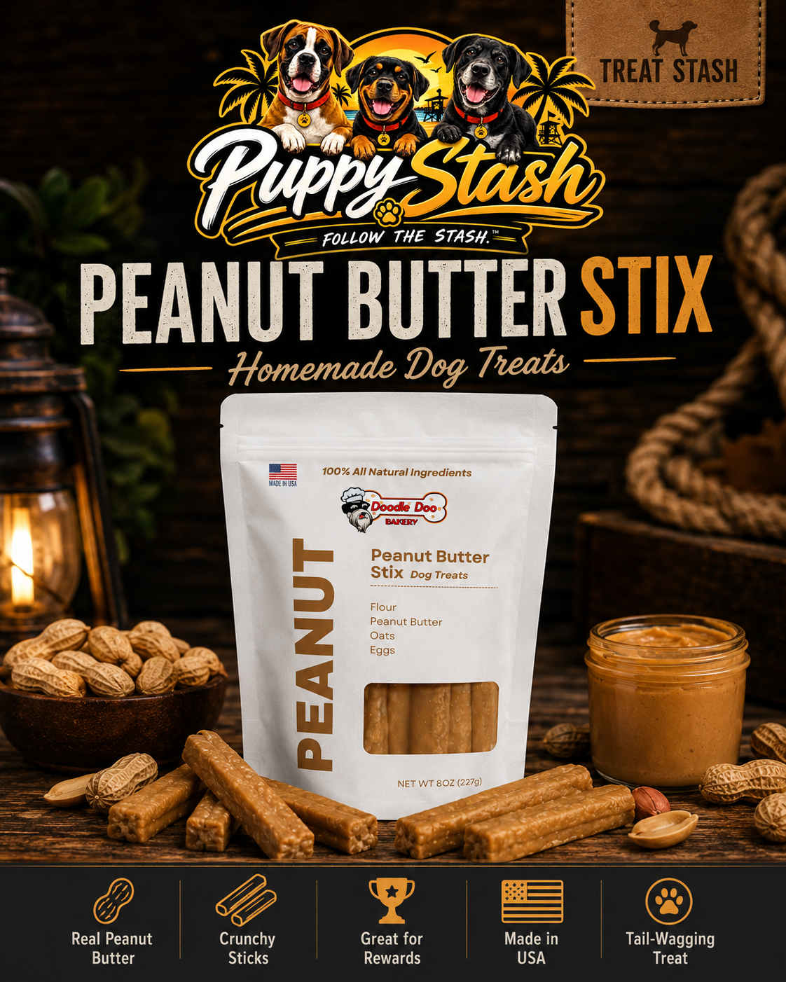 Doodle Doo Bakery Peanut Butter Stix — Homemade Dog Treats (8 oz)