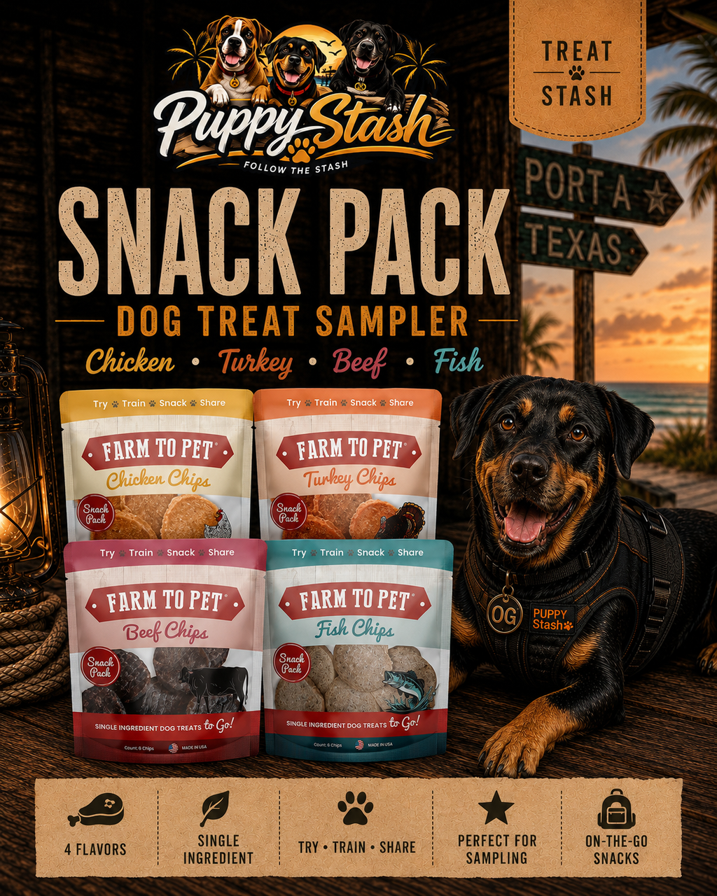 Farm to Pet dog treat sampler with four flavors