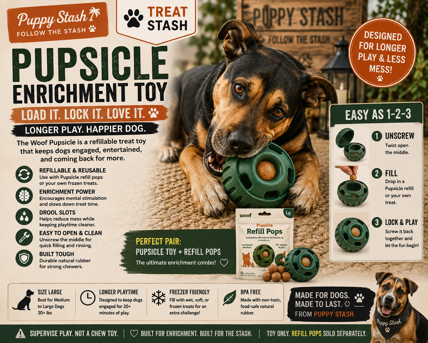 Woof Pupsicle — Refillable Enrichment Treat Toy, Large