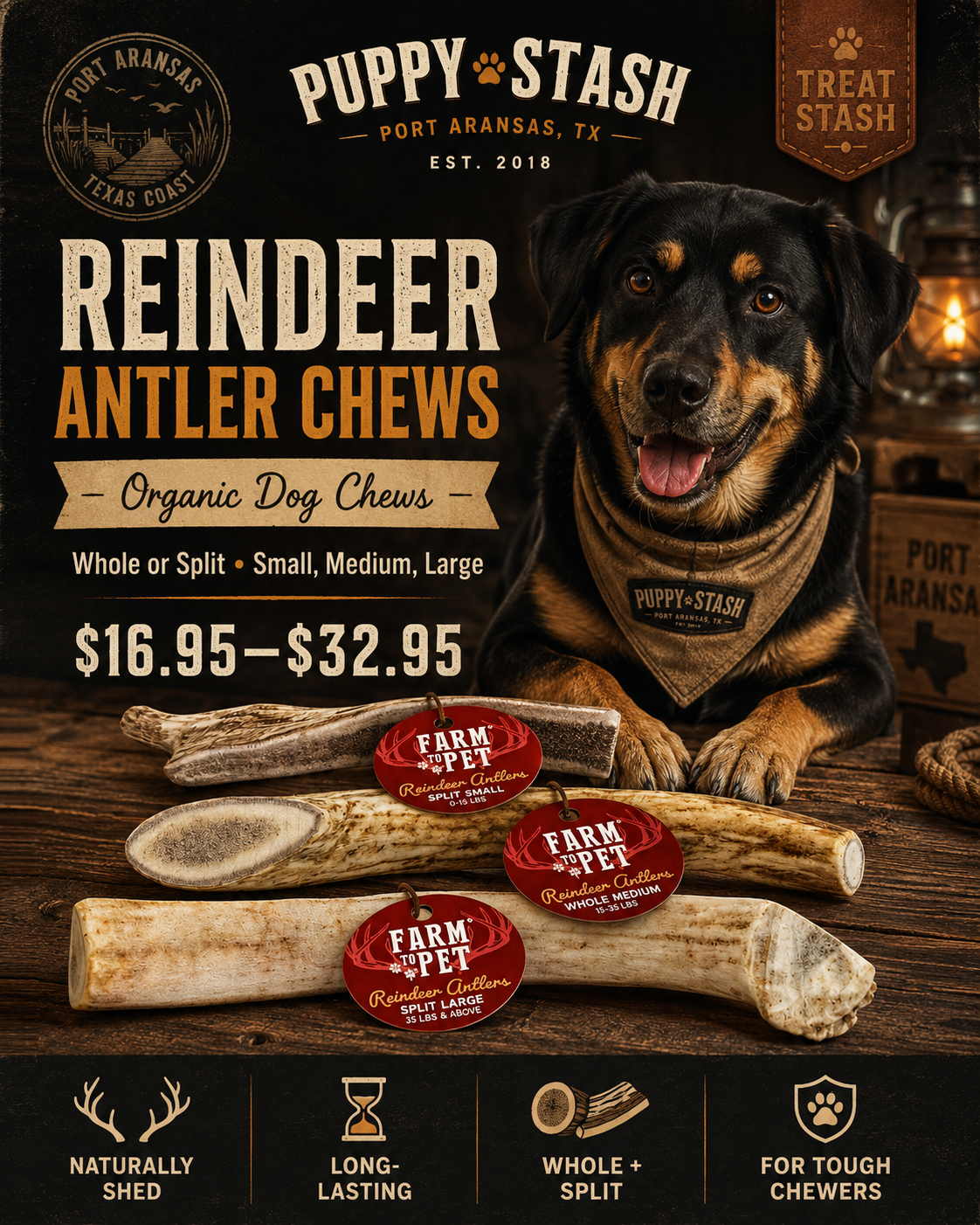 Farm to Pet reindeer antler dog chews