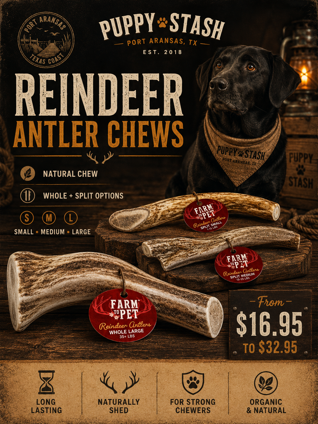 Farm to Pet Reindeer Antler Chews — Natural Long-Lasting Dog Chew