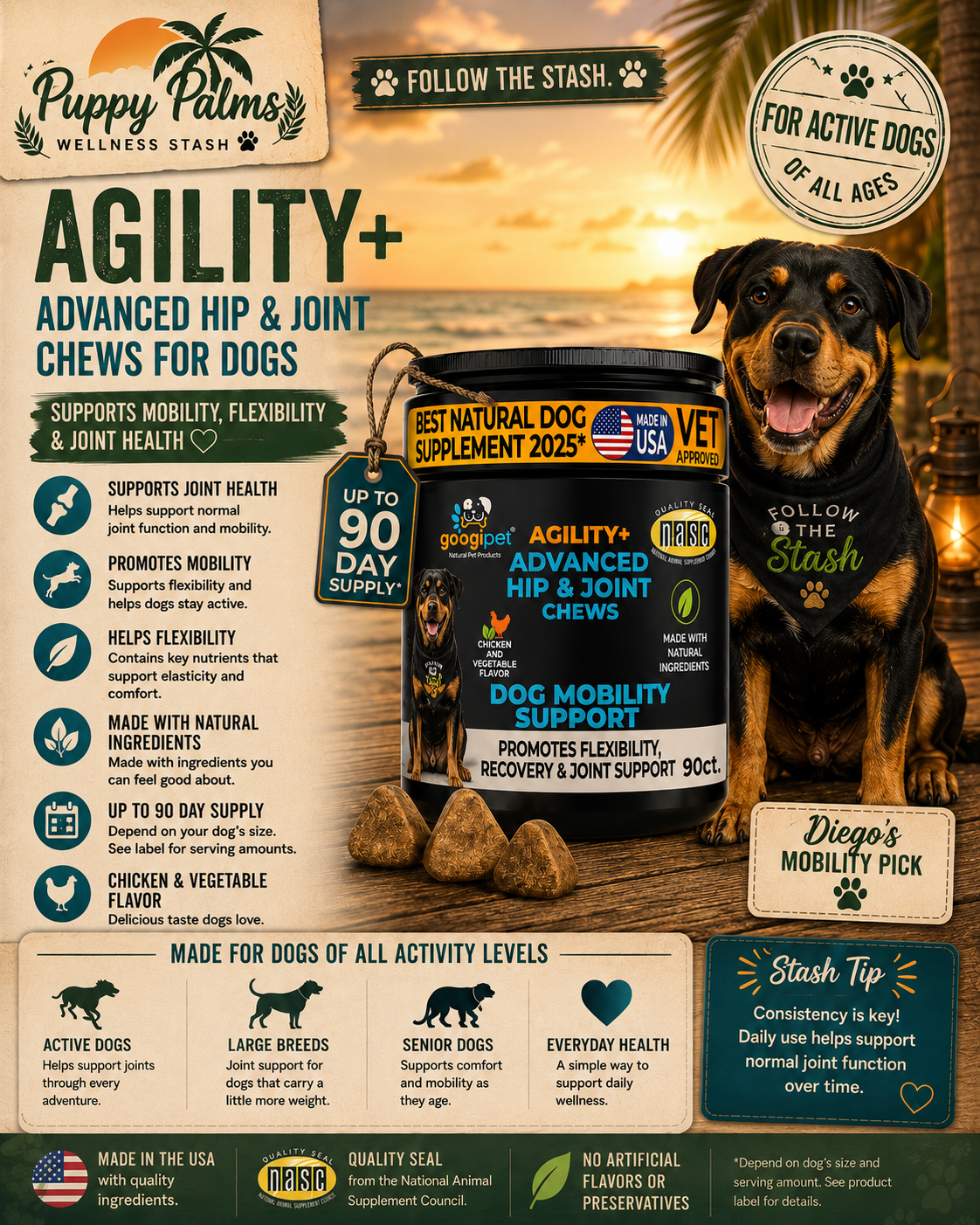 Googipet Agility+ Advanced Hip & Joint Chews — 90 Count