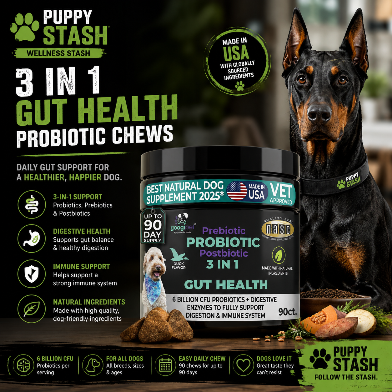 Puppy Stash gut health probiotic chews for dogs