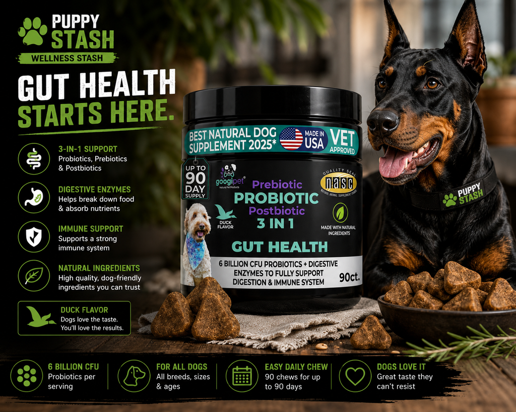 Puppy Stash 3-in-1 Gut Health Probiotic Chews — 90 Count by Googipet
