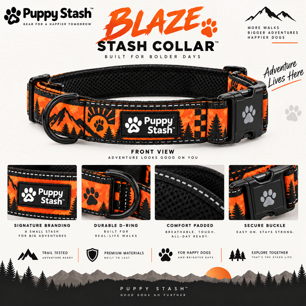 Blaze Stash Collar design board with product and hardware details