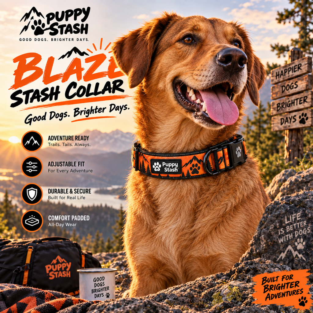 Blaze Stash Collar orange and black adventure display