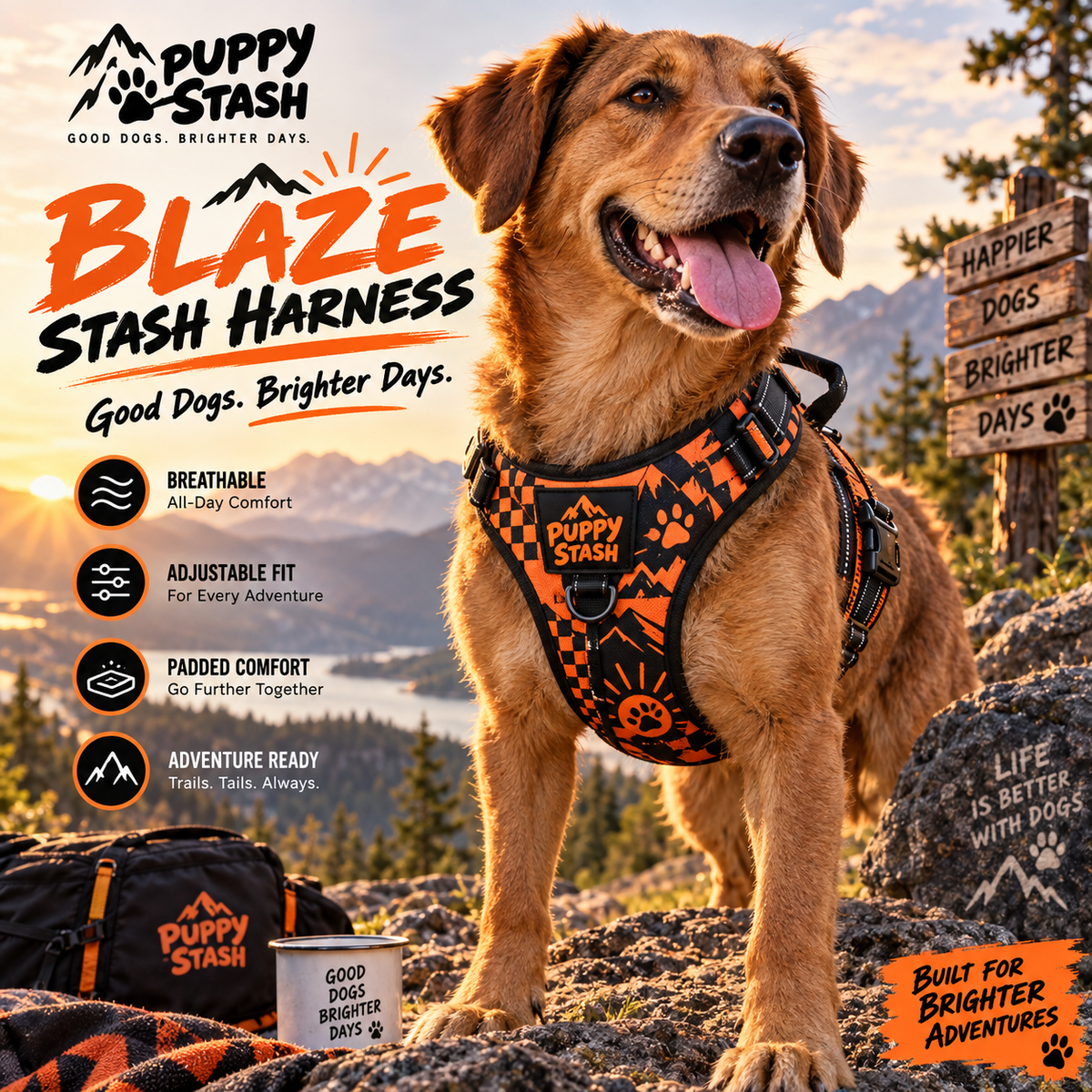Blaze Stash Harness orange and black adventure display