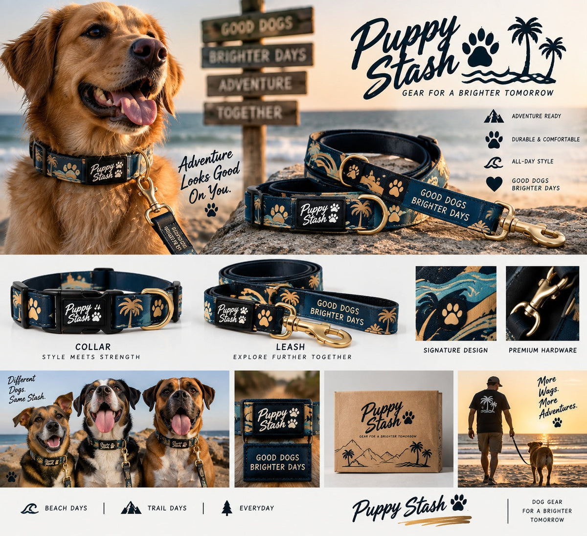 Coastal Stash Collar design board and lifestyle details