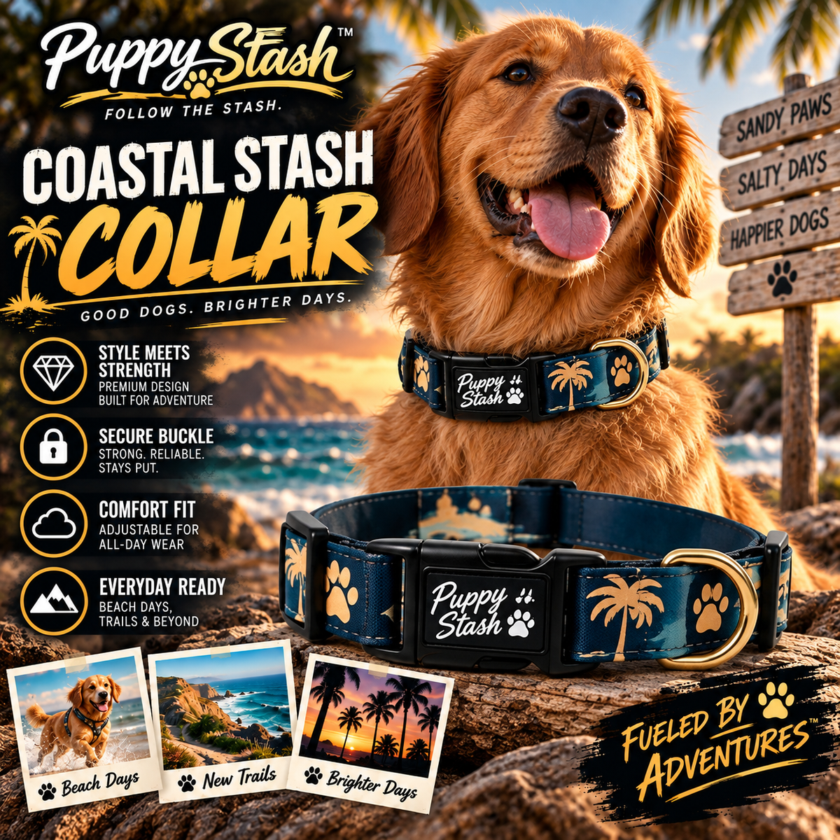 Coastal Stash Collar branded adventure product display
