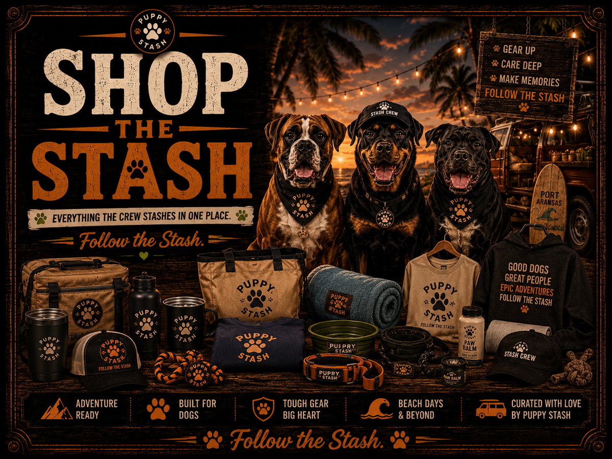 Puppy Stash beach adventure gear lifestyle collection featuring tote